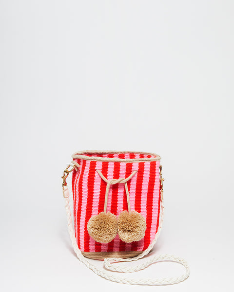 ★TOUT Y EST★ Rica Mini Rattan Bucket Bag Fiery Red BOBBAUS Red Bucket Bag, Red Leather Bucket Bag, Red Crossbody Bag